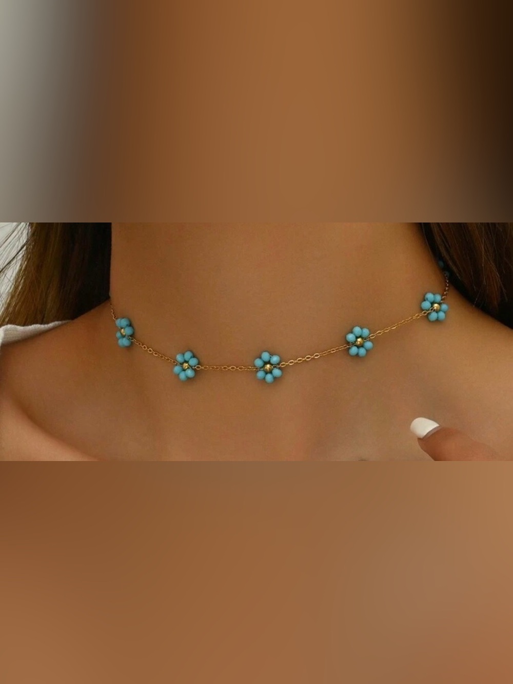Gold Chain Necklace with Turquoise Flower Accent